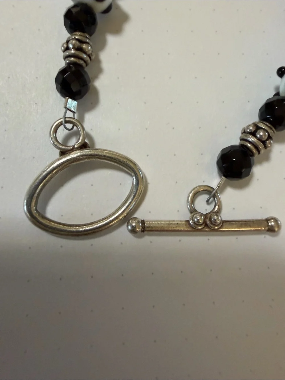 Handmade Black & White Polka Dot Glass Beaded Bracelet